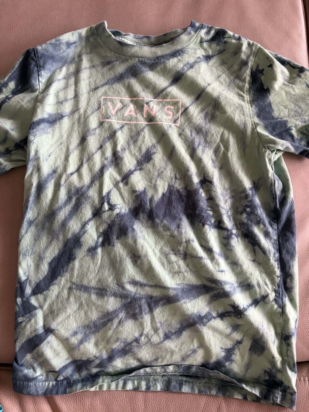 Vans Boys Outdoor Green and Blue Tie Dye Box Logo T-Shirt Size Medium 10-12